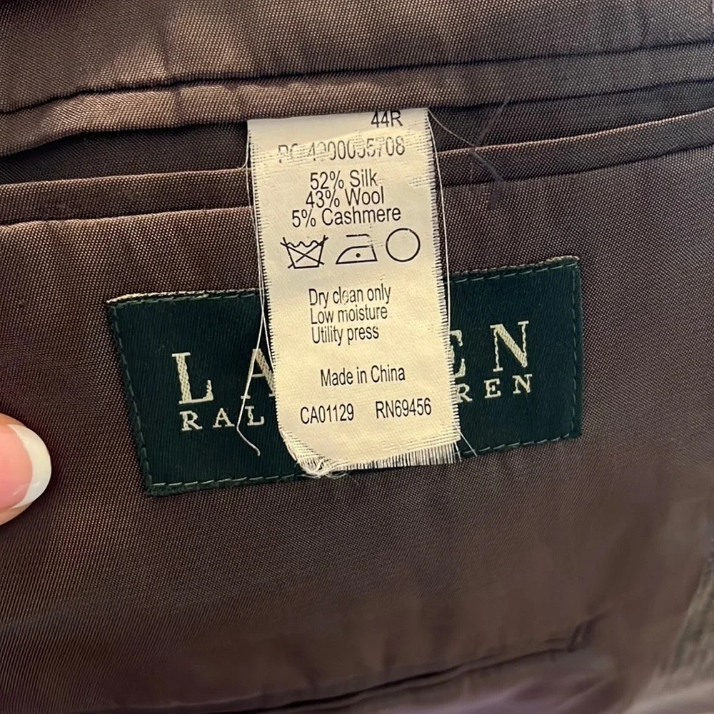 Lauren Ralph Lauren 44R SportsCoat Blazer Houndstooth Wool/Silk/Cashmere TanNavy
